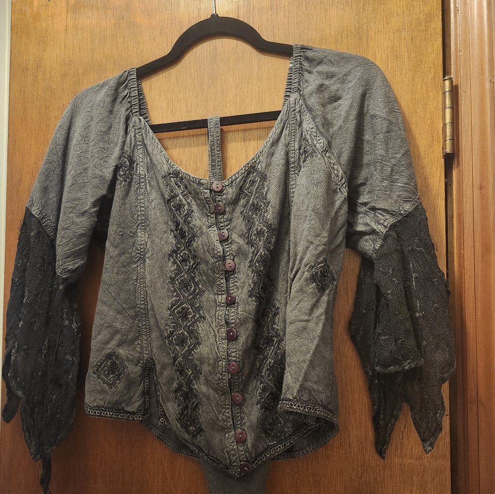 L'Pogee Grey Corset Back Blouse